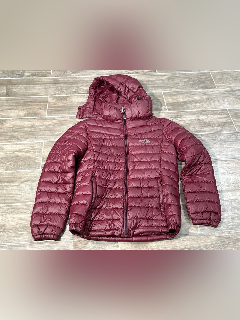 Vintage The North Face Terra Peak Down Puff Puffer Jacket Burgundy Hood Large